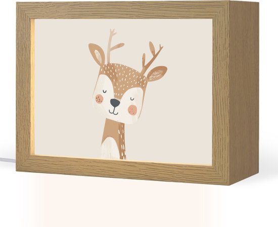 Nachtlampje 20x15 cm - Kinder lamp - Hert - Bosdieren - Beige - Tafellamp kinderkamer - Slaapkamer lamp - Bedlamp kinderen - Kinderlampje stopcontact - Wandlamp babykamer - Nachtlampjes van Merkloos