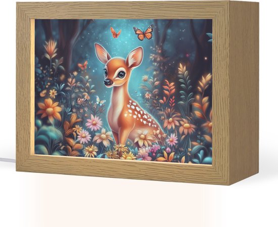Nachtlampje 20x15 cm - Kinder lamp - Hert - Magisch - Sprookjesbos - Tafellamp kinderkamer - Slaapkamer lamp - Bedlamp kinderen - Kinderlampje stopcontact - Wandlamp babykamer - Nachtlampjes van Decoways