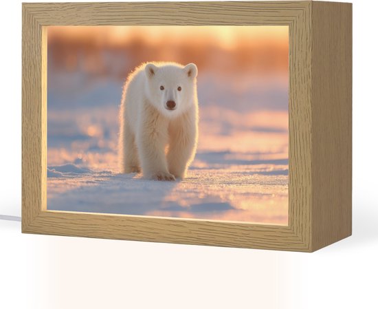 Nachtlampje 20x15 cm - Kinder lamp - Ijsbeer - Sneeuw - Zonsopgang - Tafellamp kinderkamer - Slaapkamer lamp - Bedlamp kinderen - Kinderlampje stopcontact - Wandlamp babykamer - Nachtlampjes van Merkloos
