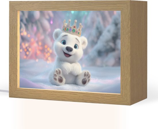 Nachtlampje 20x15 cm - Kinder lamp - Ijsbeerwelp - Sneeuw - Lichtjes - Kroon - Tafellamp kinderkamer - Slaapkamer lamp - Bedlamp kinderen - Kinderlampje stopcontact - Wandlamp babykamer - Nachtlampjes van Merkloos