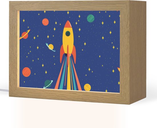 Nachtlampje 20x15 cm - Kinder lamp - Kleurrijk - Raket - Ruimte - Tafellamp kinderkamer - Slaapkamer lamp - Bedlamp kinderen - Kinderlampje stopcontact - Wandlamp babykamer - Nachtlampjes van Merkloos