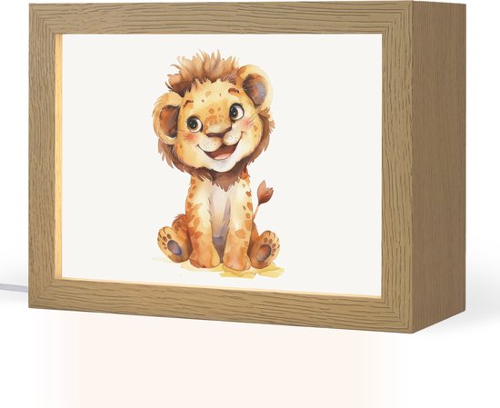 Nachtlampje 20x15 cm - Kinder lamp - Leeuw - Baby dier - Tafellamp kinderkamer - Slaapkamer lamp - Bedlamp kinderen - Kinderlampje stopcontact - Wandlamp babykamer - Nachtlampjes van Balvi