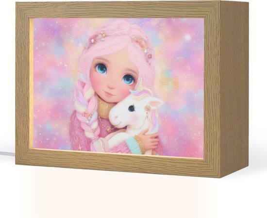 Nachtlampje 20x15 cm - Kinder lamp - Meisje - Eenhoorn - Roze - Tafellamp kinderkamer - Slaapkamer lamp - Bedlamp kinderen - Kinderlampje stopcontact - Wandlamp babykamer - Nachtlampjes van Merkloos
