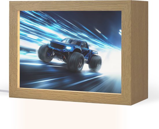 Nachtlampje 20x15 cm - Kinder lamp - Monstertruck - Blauw - Neon - Lichten - Tafellamp kinderkamer - Slaapkamer lamp - Bedlamp kinderen - Kinderlampje stopcontact - Wandlamp babykamer - Nachtlampjes van Merkloos