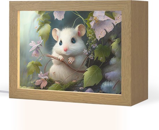 Nachtlampje 20x15 cm - Kinder lamp - Muis - Bos - Bloemen - Illustratie - Bosdieren - Tafellamp kinderkamer - Slaapkamer lamp - Bedlamp kinderen - Kinderlampje stopcontact - Wandlamp babykamer - Nachtlampjes van Joyura