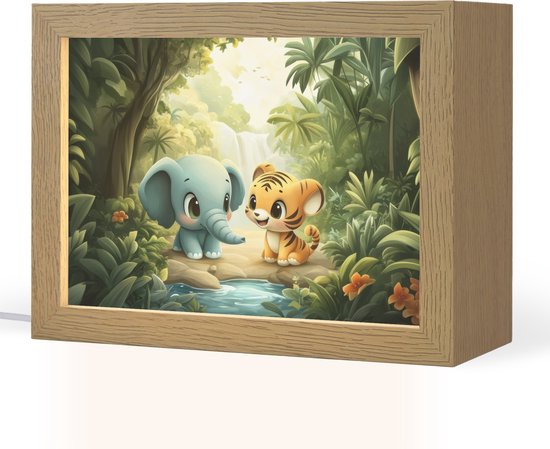 Nachtlampje 20x15 cm - Kinder lamp - Olifant - Tijger - Bos - Jungle - Tafellamp kinderkamer - Slaapkamer lamp - Bedlamp kinderen - Kinderlampje stopcontact - Wandlamp babykamer - Nachtlampjes van Merkloos