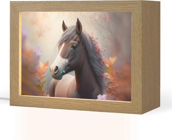 Nachtlampje 20x15 cm - Kinder lamp - Paard - Bloemen - Natuur - Paars - Dieren - Tafellamp kinderkamer - Slaapkamer lamp - Bedlamp kinderen - Kinderlampje stopcontact - Wandlamp babykamer - Nachtlampjes van Merkloos