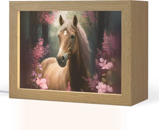 Nachtlampje 20x15 cm - Kinder lamp - Paard - Bloemen - Roze - Natuur - Bos - Tafellamp kinderkamer - Slaapkamer lamp - Bedlamp kinderen - Kinderlampje stopcontact - Wandlamp babykamer - Nachtlampjes van Merkloos