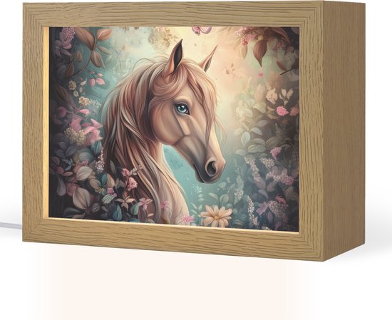 Nachtlampje 20x15 cm - Kinder lamp - Paard - Bloemen - Vlinders - Tafellamp kinderkamer - Slaapkamer lamp - Bedlamp kinderen - Kinderlampje stopcontact - Wandlamp babykamer - Nachtlampjes van Merkloos