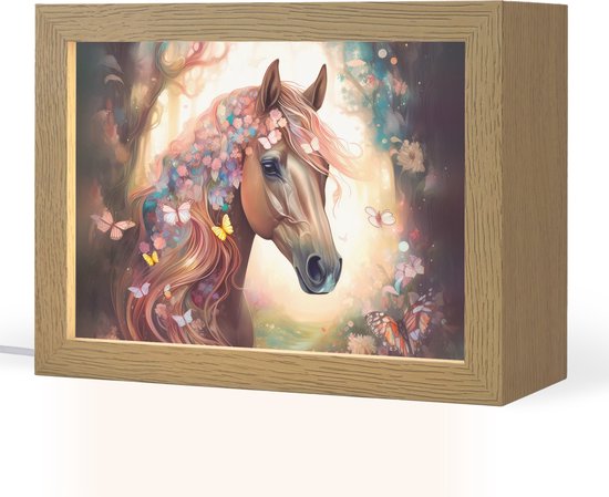 Nachtlampje 20x15 cm - Kinder lamp - Paard - Natuur - Bloemen - Vlinders - Bos - Tafellamp kinderkamer - Slaapkamer lamp - Bedlamp kinderen - Kinderlampje stopcontact - Wandlamp babykamer - Nachtlampjes van Merkloos