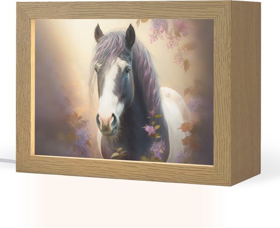 Nachtlampje 20x15 cm - Kinder lamp - Paard - Natuur - Dieren - Bloemen - Paars - Tafellamp kinderkamer - Slaapkamer lamp - Bedlamp kinderen - Kinderlampje stopcontact - Wandlamp babykamer - Nachtlampjes van Merkloos