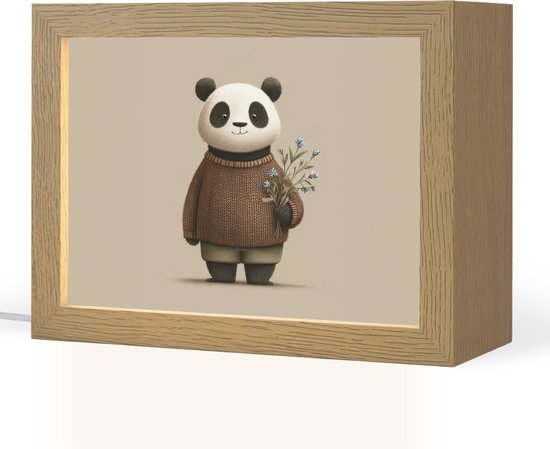 Nachtlampje 20x15 cm - Kinder lamp - Panda - Blauwe bloemen - Zachtheid - Tafellamp kinderkamer - Slaapkamer lamp - Bedlamp kinderen - Kinderlampje stopcontact - Wandlamp babykamer - Nachtlampjes van Merkloos