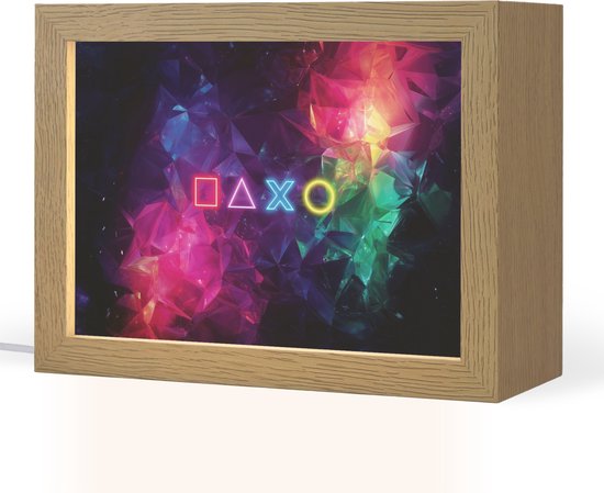 Nachtlampje 20x15 cm - Kinder lamp - Playstation - Kleurrijk - Abstract - Neon - Tafellamp kinderkamer - Slaapkamer lamp - Bedlamp kinderen - Kinderlampje stopcontact - Wandlamp babykamer - Nachtlampjes van Merkloos