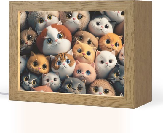Nachtlampje 20x15 cm - Kinder lamp - Poes - Kat - Design - Bruin - Grijs - Kids - Tafellamp kinderkamer - Slaapkamer lamp - Bedlamp kinderen - Kinderlampje stopcontact - Wandlamp babykamer - Nachtlampjes van Merkloos