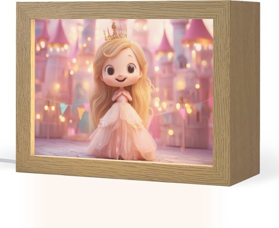Nachtlampje 20x15 cm - Kinder lamp - Prinses - Roze - Kasteel - Tafellamp kinderkamer - Slaapkamer lamp - Bedlamp kinderen - Kinderlampje stopcontact - Wandlamp babykamer - Nachtlampjes van Merkloos