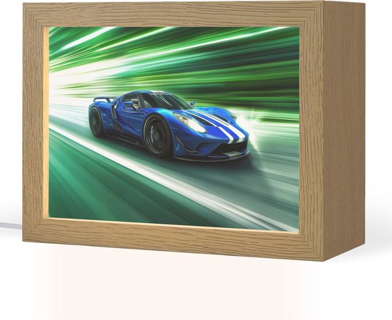 Nachtlampje 20x15 cm - Kinder lamp - Race auto - Blauw - Groen - Tafellamp kinderkamer - Slaapkamer lamp - Bedlamp kinderen - Kinderlampje stopcontact - Wandlamp babykamer - Nachtlampjes van Merkloos