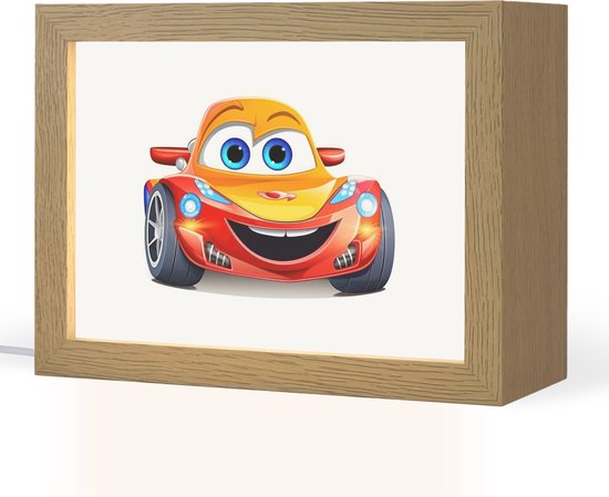 Nachtlampje 20x15 cm - Kinder lamp - Raceauto - Oranje - Jongens - Kinderen - Auto - Tafellamp kinderkamer - Slaapkamer lamp - Bedlamp kinderen - Kinderlampje stopcontact - Wandlamp babykamer - Nachtlampjes van Merkloos