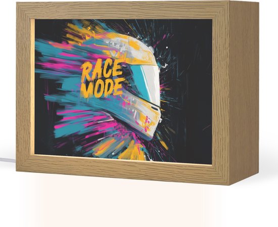 Nachtlampje 20x15 cm - Kinder lamp - Racehelm - Abstract - Verf - Kleurrijk - Tafellamp kinderkamer - Slaapkamer lamp - Bedlamp kinderen - Kinderlampje stopcontact - Wandlamp babykamer - Nachtlampjes van Merkloos