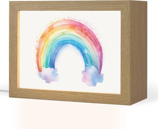 Nachtlampje 20x15 cm - Kinder lamp - Regenboog - Kinderen - Meisje - Tafellamp kinderkamer - Slaapkamer lamp - Bedlamp kinderen - Kinderlampje stopcontact - Wandlamp babykamer - Nachtlampjes van Decopatent