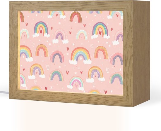 Nachtlampje 20x15 cm - Kinder lamp - Regenboog - Patroon - Pastel - Tafellamp kinderkamer - Slaapkamer lamp - Bedlamp kinderen - Kinderlampje stopcontact - Wandlamp babykamer - Nachtlampjes van Merkloos