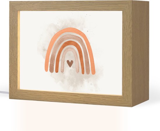 Nachtlampje 20x15 cm - Kinder lamp - Regenboog - Roze - Pastel kleuren - Hartje - Tafellamp kinderkamer - Slaapkamer lamp - Bedlamp kinderen - Kinderlampje stopcontact - Wandlamp babykamer - Nachtlampjes van Lovvy