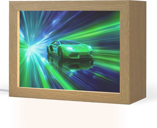 Nachtlampje 20x15 cm - Kinder lamp - Snelheid - Licht - Sportwagen - Groen - Tafellamp kinderkamer - Slaapkamer lamp - Bedlamp kinderen - Kinderlampje stopcontact - Wandlamp babykamer - Nachtlampjes van Merkloos
