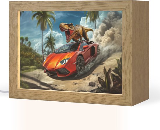 Nachtlampje 20x15 cm - Kinder lamp - Sportauto - Rood - Dino - Tafellamp kinderkamer - Slaapkamer lamp - Bedlamp kinderen - Kinderlampje stopcontact - Wandlamp babykamer - Nachtlampjes van Merkloos