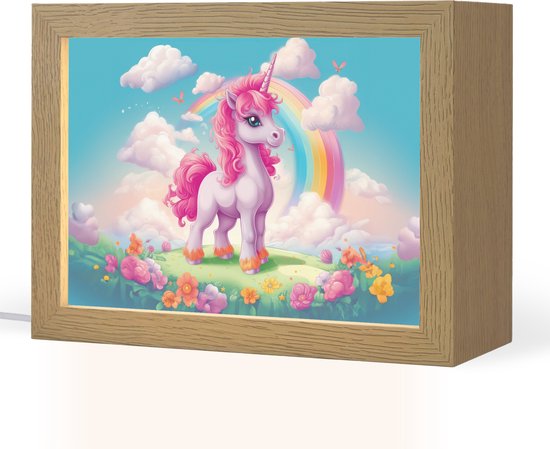 Nachtlampje 20x15 cm - Kinder lamp - Unicorn - Meisjes - Bloemen - Regenboog - Eenhoorn - Tafellamp kinderkamer - Slaapkamer lamp - Bedlamp kinderen - Kinderlampje stopcontact - Wandlamp babykamer - Nachtlampjes van Merkloos