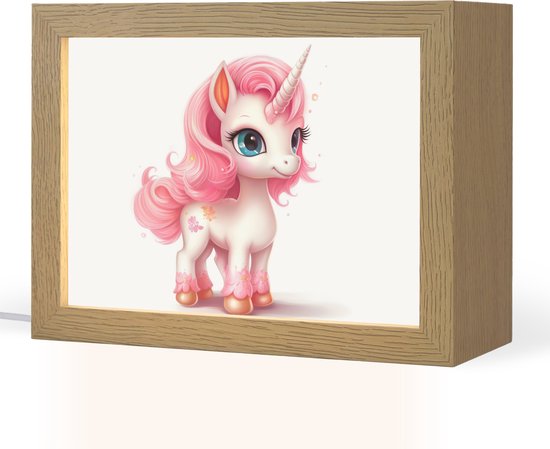 Nachtlampje 20x15 cm - Kinder lamp - Unicorn - Meisjes - Kinderen - Eenhoorn - Roze - Tafellamp kinderkamer - Slaapkamer lamp - Bedlamp kinderen - Kinderlampje stopcontact - Wandlamp babykamer - Nachtlampjes van Merkloos