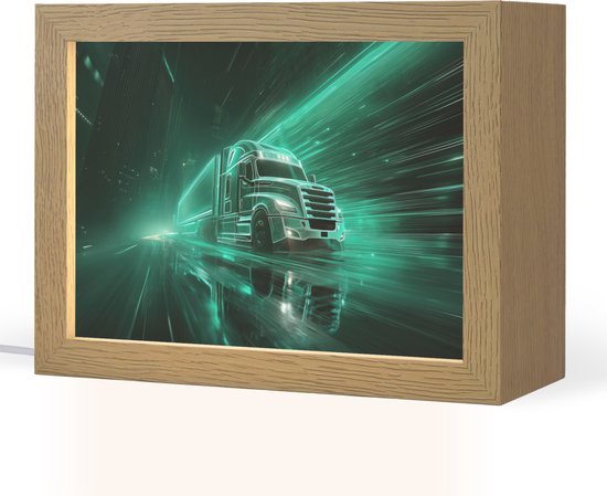 Nachtlampje 20x15 cm - Kinder lamp - Vrachtwagen - Snelheid - Groen - Neon - Tafellamp kinderkamer - Slaapkamer lamp - Bedlamp kinderen - Kinderlampje stopcontact - Wandlamp babykamer - Nachtlampjes van Merkloos