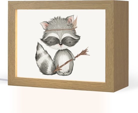 Nachtlampje 20x15 cm - Kinder lamp - Wasbeer - Dier - Bosdieren - Tafellamp kinderkamer - Slaapkamer lamp - Bedlamp kinderen - Kinderlampje stopcontact - Wandlamp babykamer - Nachtlampjes van Merkloos