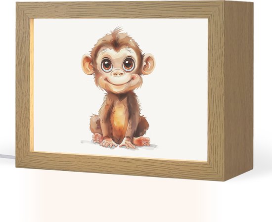 Nachtlampje 20x15 cm - Kinder lampje - Aap - Baby - Jungle dieren - Tafellamp kinderkamer - Slaapkamer lamp - Bedlamp kinderen - Kinderlampje stopcontact - Wandlamp babykamer - Nachtlampjes