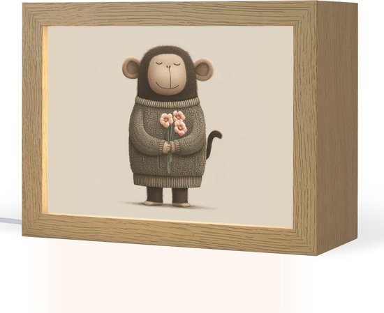 Nachtlampje 20x15 cm - Kinder lampje - Aap - Roze bloemen - Speels - Tafellamp kinderkamer - Slaapkamer lamp - Bedlamp kinderen - Kinderlampje stopcontact - Wandlamp babykamer - Nachtlampjes van Merkloos