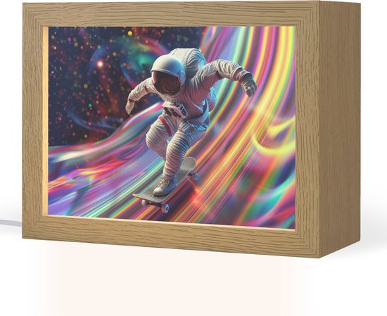 Nachtlampje 20x15 cm - Kinder lampje - Astronaut - Ruimte - Skateboard - Kleurrijk - Tafellamp kinderkamer - Slaapkamer lamp - Bedlamp kinderen - Kinderlampje stopcontact - Wandlamp babykamer - Nachtlampjes