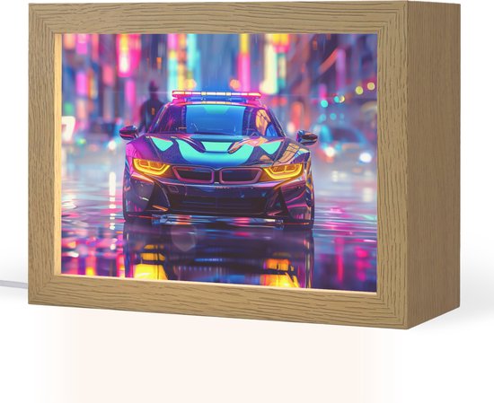Nachtlampje 20x15 cm - Kinder lampje - Auto - Politie - Stad - Jongens - Kleurrijk - Tafellamp kinderkamer - Slaapkamer lamp - Bedlamp kinderen - Kinderlampje stopcontact - Wandlamp babykamer - Nachtlampjes van Merkloos
