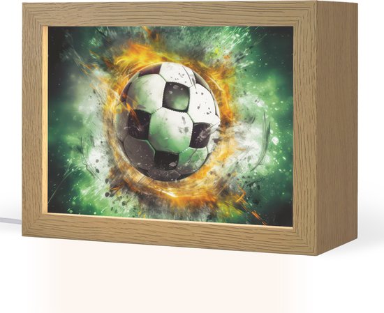 Nachtlampje 20x15 cm - Kinder lampje - Bal - Voetbal - Groen - Oranje - Rook - Tafellamp kinderkamer - Slaapkamer lamp - Bedlamp kinderen - Kinderlampje stopcontact - Wandlamp babykamer - Nachtlampjes