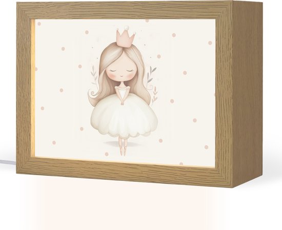 Nachtlampje 20x15 cm - Kinder lampje - Ballerina - Prinses - Stippen - Tafellamp kinderkamer - Slaapkamer lamp - Bedlamp kinderen - Kinderlampje stopcontact - Wandlamp babykamer - Nachtlampjes van Merkloos