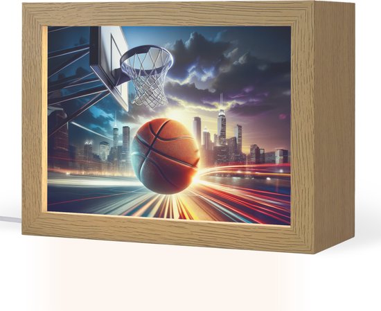 Nachtlampje 20x15 cm - Kinder lampje - Basketbal - Sport - Basket - Stad - Tafellamp kinderkamer - Slaapkamer lamp - Bedlamp kinderen - Kinderlampje stopcontact - Wandlamp babykamer - Nachtlampjes van Merkloos