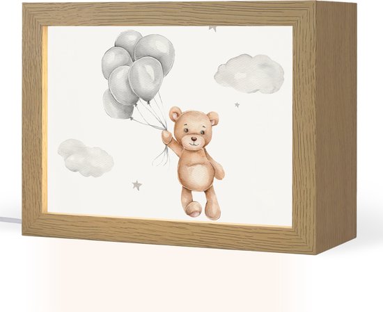 Nachtlampje 20x15 cm - Kinder lampje - Beer - Ballon - Sterren - Kinderen - Tafellamp kinderkamer - Slaapkamer lamp - Bedlamp kinderen - Kinderlampje stopcontact - Wandlamp babykamer - Nachtlampjes