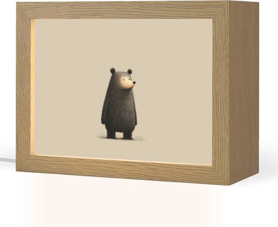 Nachtlampje 20x15 cm - Kinder lampje - Beer - Donkerbruin - Minimalistisch - Tafellamp kinderkamer - Slaapkamer lamp - Bedlamp kinderen - Kinderlampje stopcontact - Wandlamp babykamer - Nachtlampjes van Merkloos