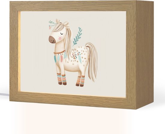 Nachtlampje 20x15 cm - Kinder lampje - Bohemian - Paard - Beige - Tafellamp kinderkamer - Slaapkamer lamp - Bedlamp kinderen - Kinderlampje stopcontact - Wandlamp babykamer - Nachtlampjes
