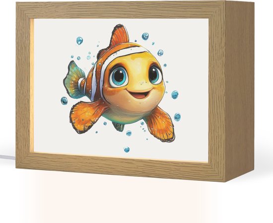 Nachtlampje 20x15 cm - Kinder lampje - Clownvis - Oranje - Vis - Water - Tafellamp kinderkamer - Slaapkamer lamp - Bedlamp kinderen - Kinderlampje stopcontact - Wandlamp babykamer - Nachtlampjes van Merkloos