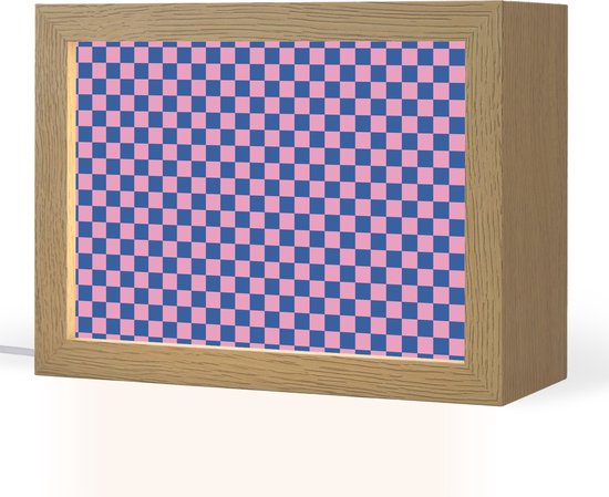 Nachtlampje 20x15 cm - Kinder lampje - Dambord - Blauw - Patroon - Roze - Tafellamp kinderkamer - Slaapkamer lamp - Bedlamp kinderen - Kinderlampje stopcontact - Wandlamp babykamer - Nachtlampjes van Merkloos