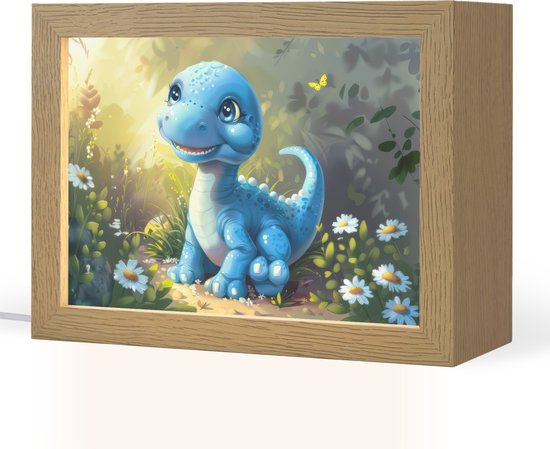 Nachtlampje 20x15 cm - Kinder lampje - Dino - Blauw - Baby - Dinosaurus - Tafellamp kinderkamer - Slaapkamer lamp - Bedlamp kinderen - Kinderlampje stopcontact - Wandlamp babykamer - Nachtlampjes van Merkloos