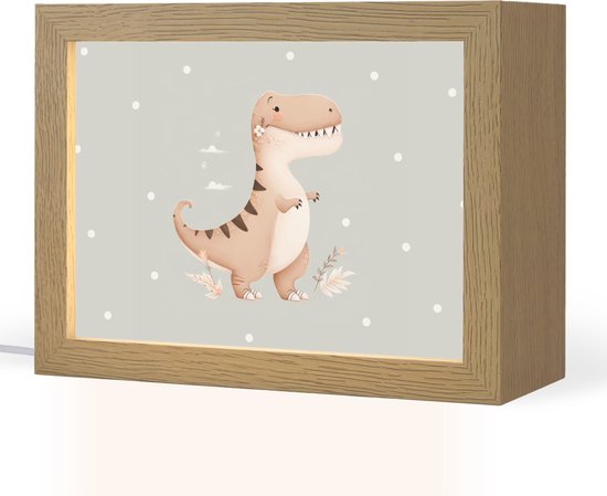 Nachtlampje 20x15 cm - Kinder lampje - Dino - Bloemen - Blauw - Stippen - Tafellamp kinderkamer - Slaapkamer lamp - Bedlamp kinderen - Kinderlampje stopcontact - Wandlamp babykamer - Nachtlampjes van Merkloos