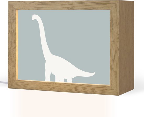 Nachtlampje 20x15 cm - Kinder lampje - Dino - Brachiosaurus - Dinosaurus - Blauw - Tafellamp kinderkamer - Slaapkamer lamp - Bedlamp kinderen - Kinderlampje stopcontact - Wandlamp babykamer - Nachtlampjes van OnlyWow