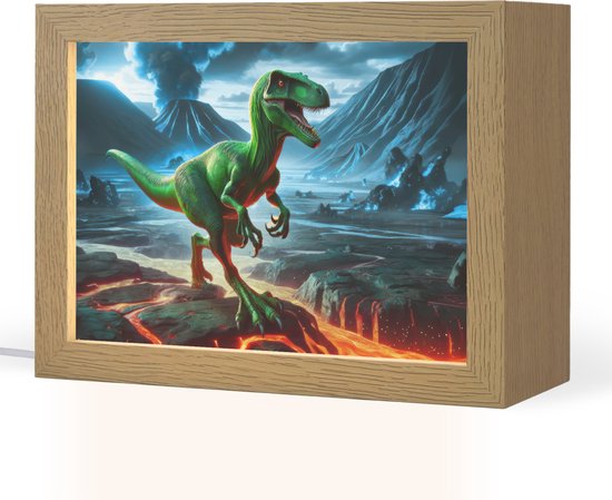 Nachtlampje 20x15 cm - Kinder lampje - Dino - Lava - Groen - Jongens - Tafellamp kinderkamer - Slaapkamer lamp - Bedlamp kinderen - Kinderlampje stopcontact - Wandlamp babykamer - Nachtlampjes van Merkloos