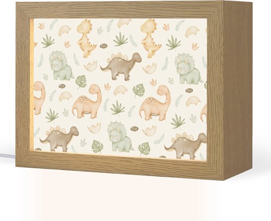 Nachtlampje 20x15 cm - Kinder lampje - Dino - Patroon - Pastel - Tafellamp kinderkamer - Slaapkamer lamp - Bedlamp kinderen - Kinderlampje stopcontact - Wandlamp babykamer - Nachtlampjes