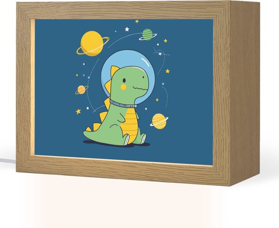 Nachtlampje 20x15 cm - Kinder lampje - Dino - Ruimte - Planeten - Tafellamp kinderkamer - Slaapkamer lamp - Bedlamp kinderen - Kinderlampje stopcontact - Wandlamp babykamer - Nachtlampjes van OnlyWow