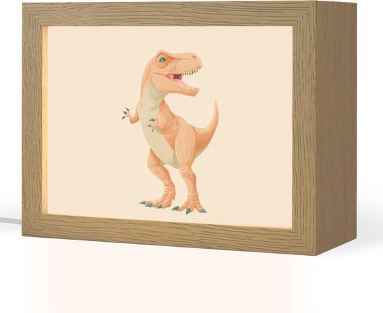 Nachtlampje 20x15 cm - Kinder lampje - Dino - T-Rex - Oranje - Tafellamp kinderkamer - Slaapkamer lamp - Bedlamp kinderen - Kinderlampje stopcontact - Wandlamp babykamer - Nachtlampjes van Merkloos